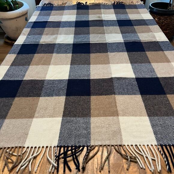 Pendleton Home Collection Throw Blanket 60 x 54" 100% Wool Blue & Tan Plaid - Picture 1 of 9
